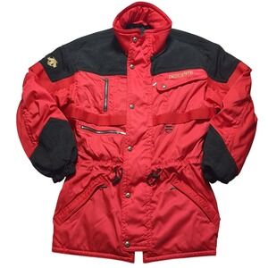 VTG Descente Ski Jacket Mens Medium Red Black Colorblock Insulated Coat